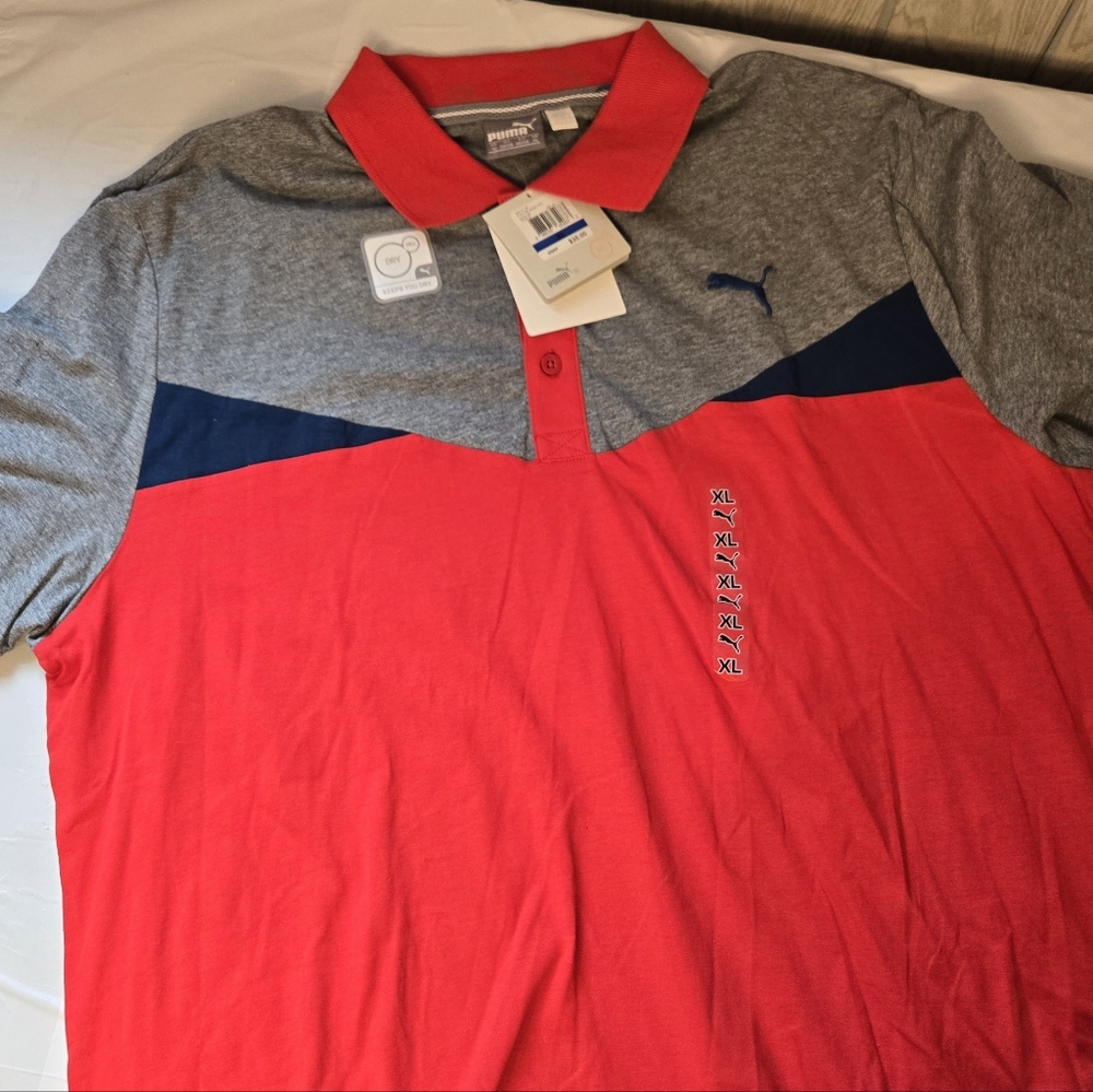 Puma Men's Red, Gray & Navy Colorblock Polo